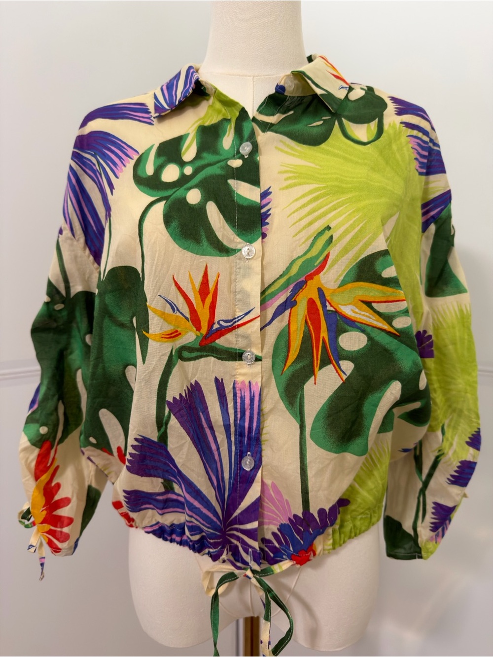 Marc New York Floral Button-Front Top in Cream, Green & Purple | M